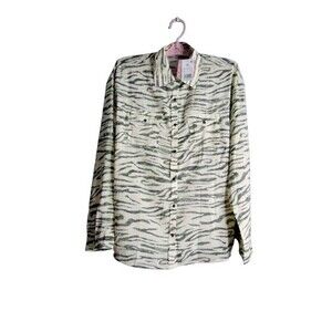 Ascot and Hart Size XS Zebra Stripe Snap Down Blouse Long Sleeve White/Black